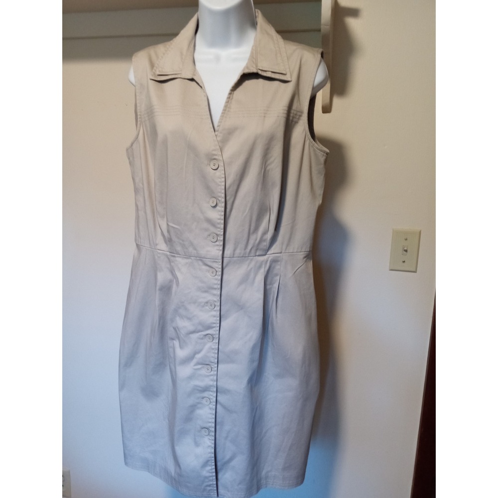Calvin Klein Womens Khaki Tan Sleeveless Button Front Sheath 14 Dress CDUG2198